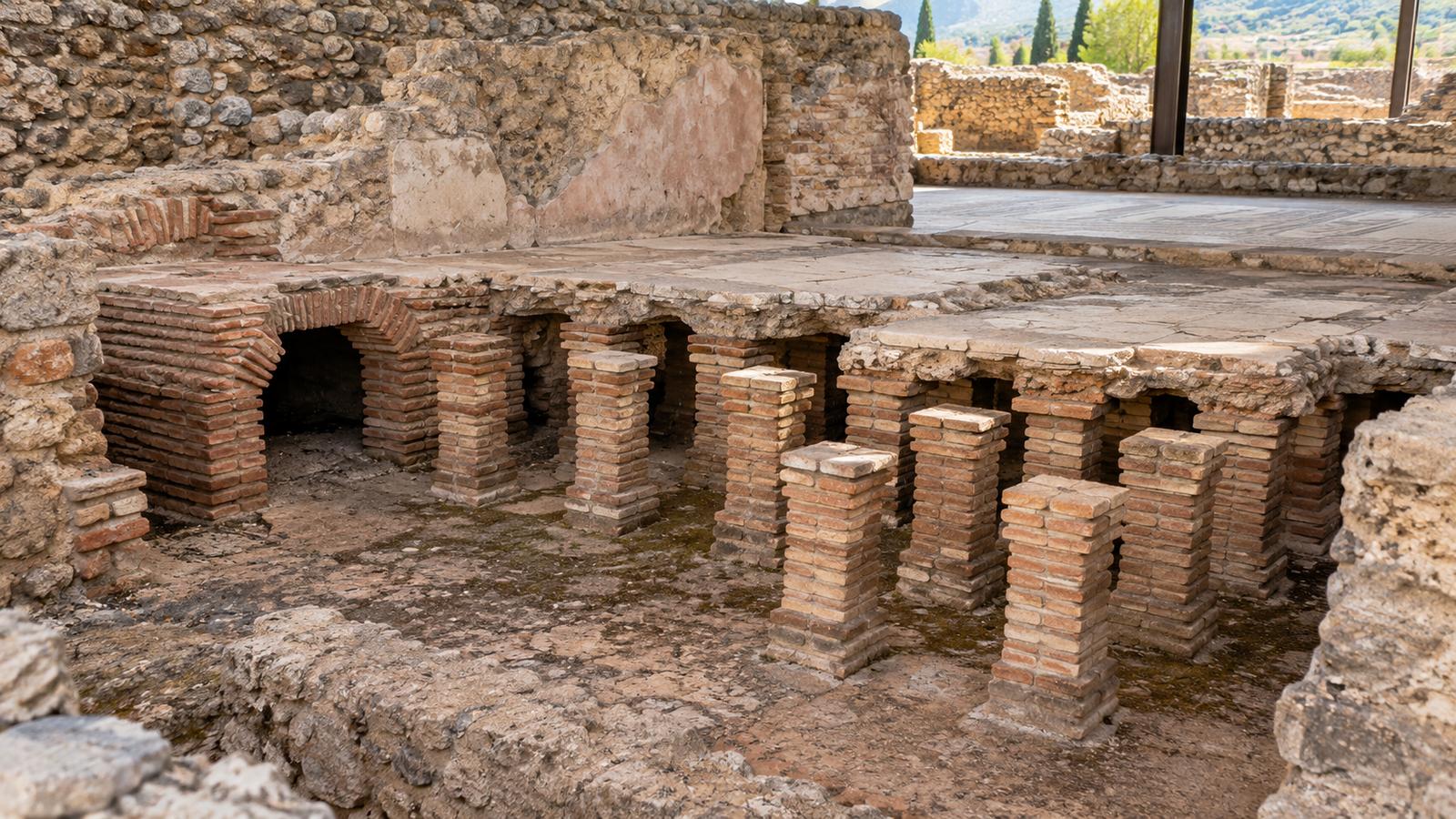 fotografía real de un hipocausto conservado en un yacimiento arqueológico